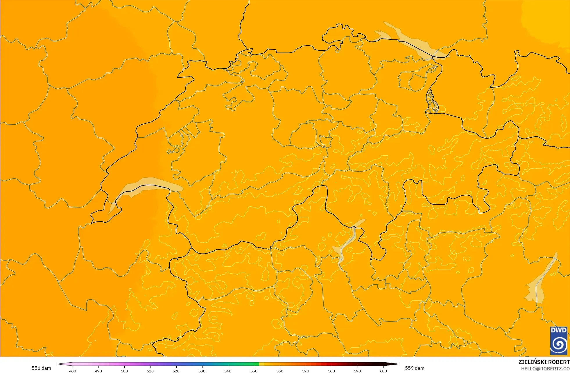 ICON Germany 2 km model - Switzerland, Geopotential height at 500hPa