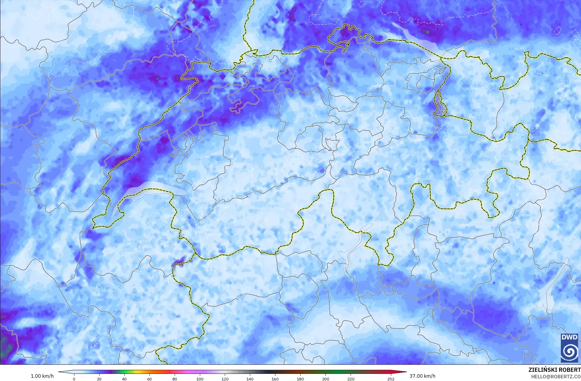 ICON Germany 2 km model - Switzerland, Wind Gusts