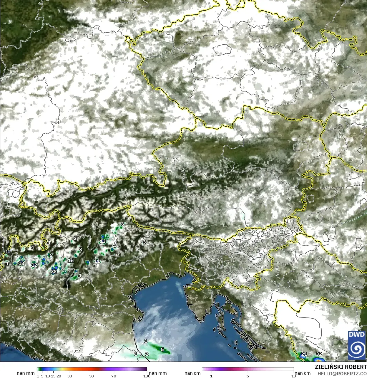 ICON ألمانيا 2 كم نموذج - النمسا, الهطول والغيوم والضغط