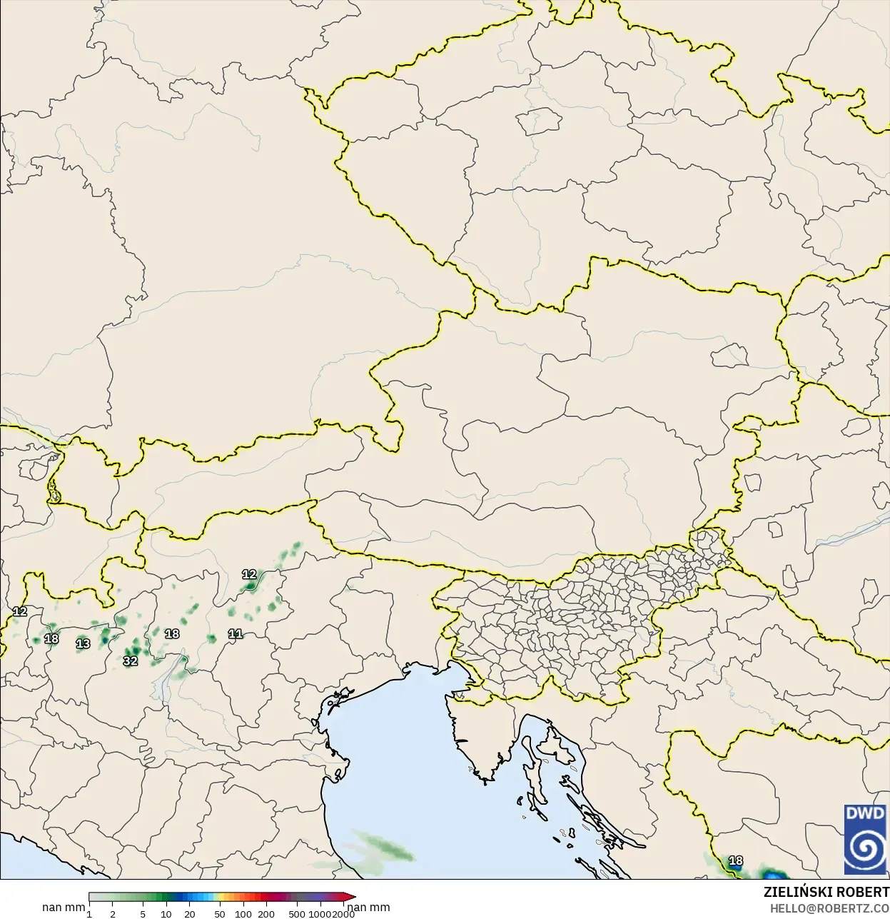 ICON ألمانيا 2 كم نموذج - النمسا, تراكم الهطول