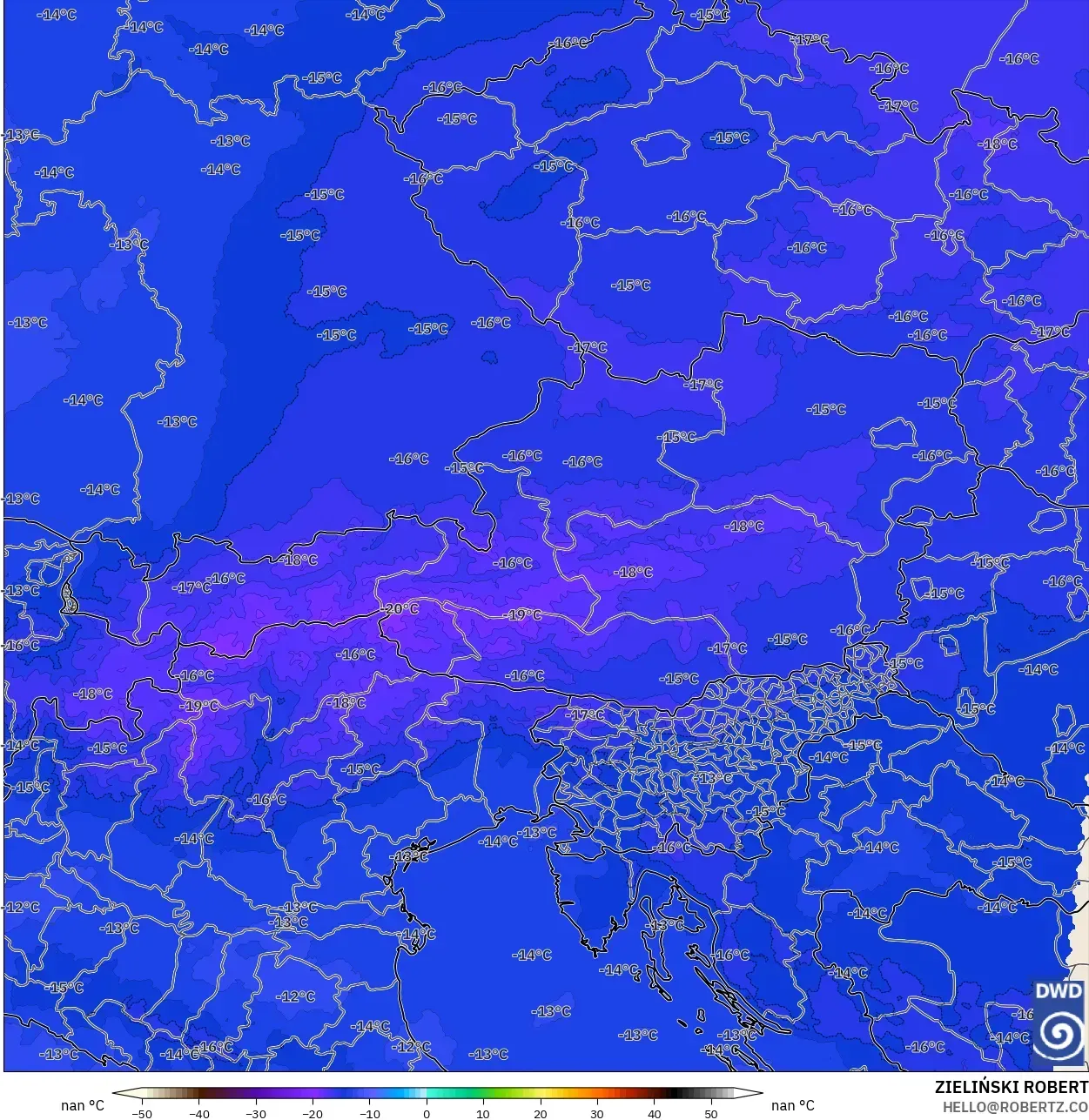 ICON ألمانيا 2 كم نموذج - النمسا, درجة الحرارة 500 hPa