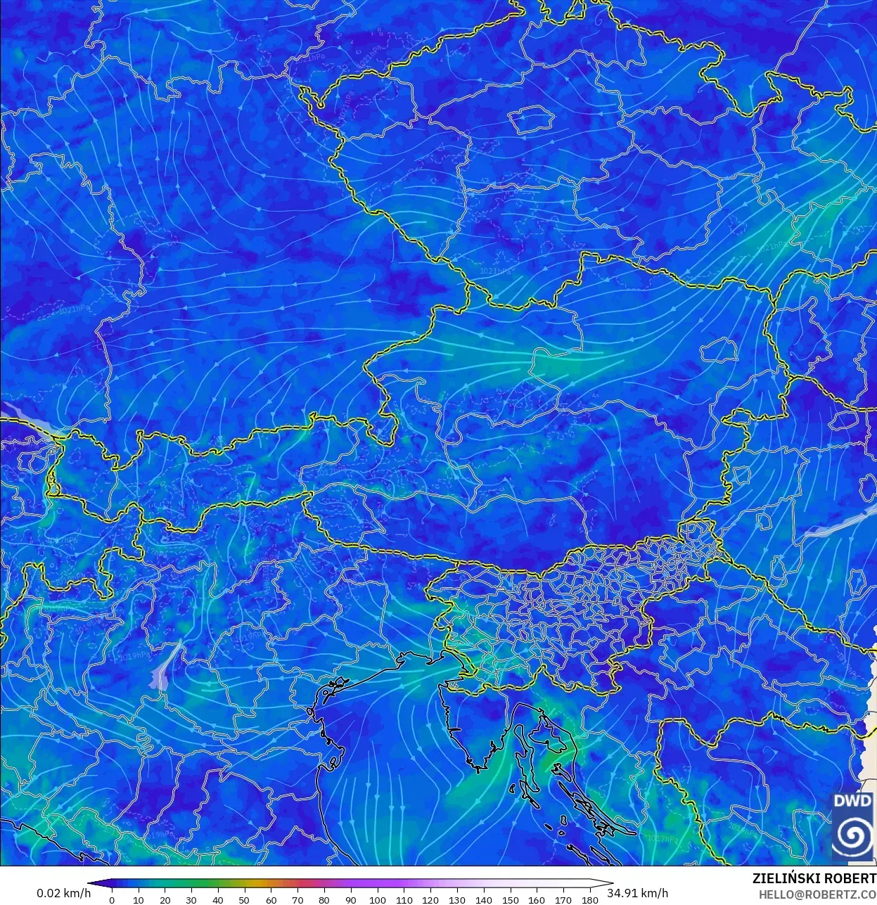 ICON ألمانيا 2 كم نموذج - النمسا, رياح 10 م