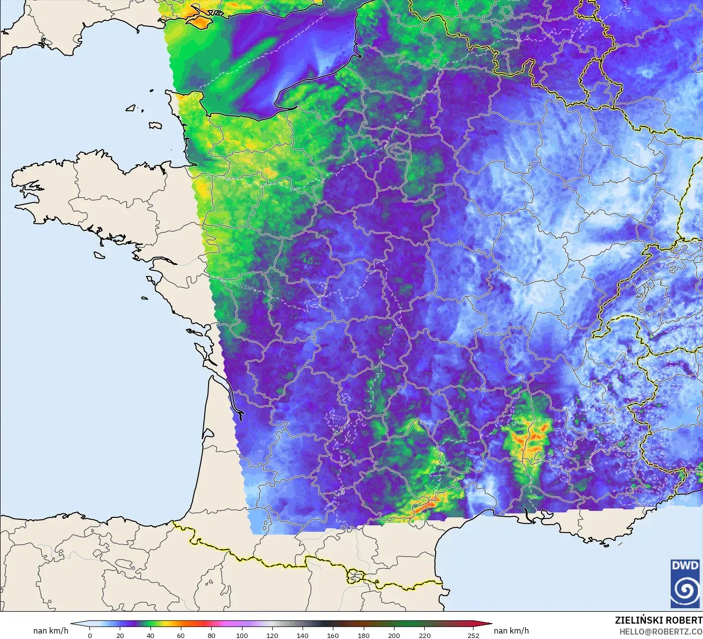 ICON Germany 2 km model - France, Wind Gusts