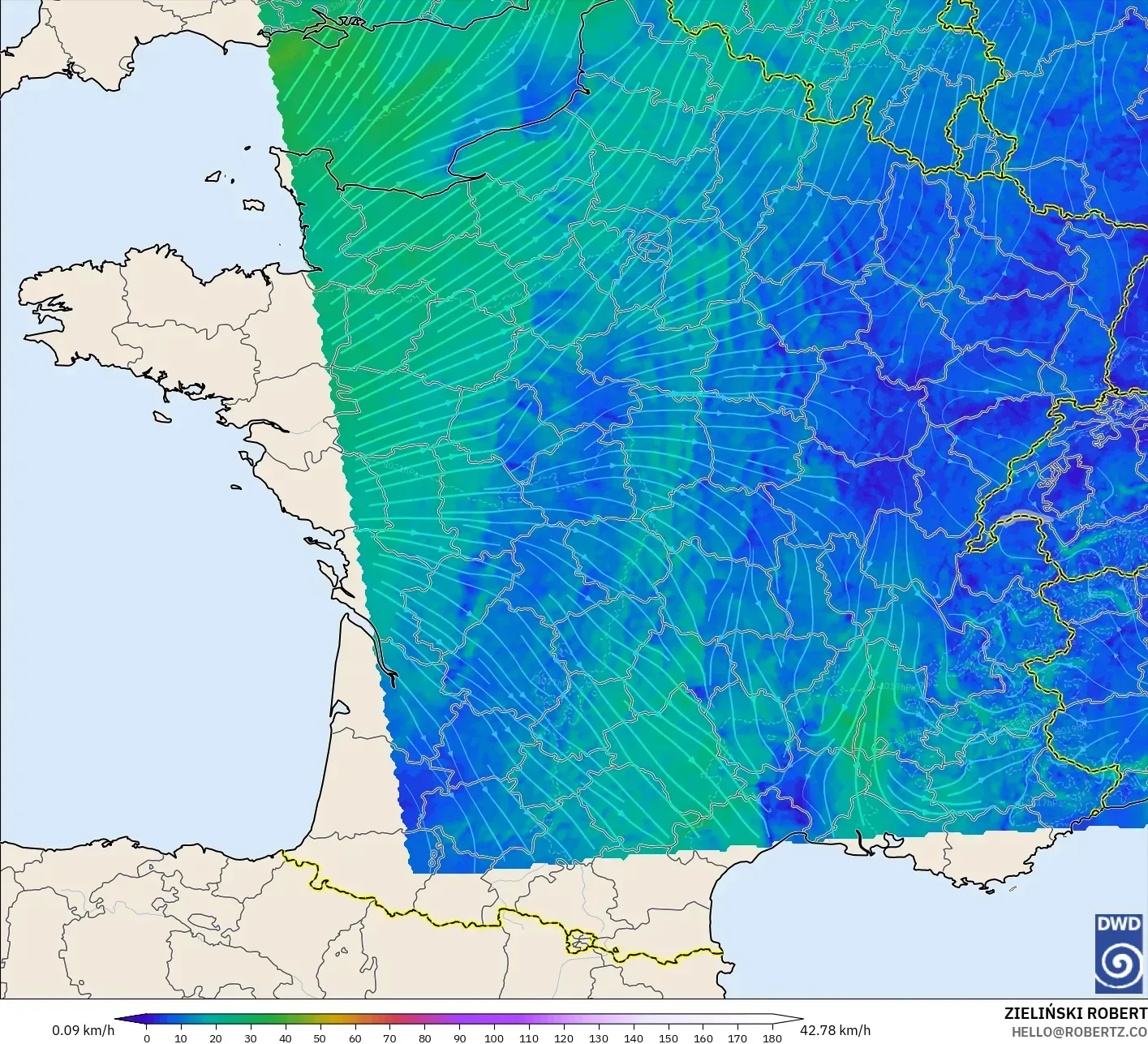 ICON ألمانيا 2 كم نموذج - فرنسا, رياح 10 م