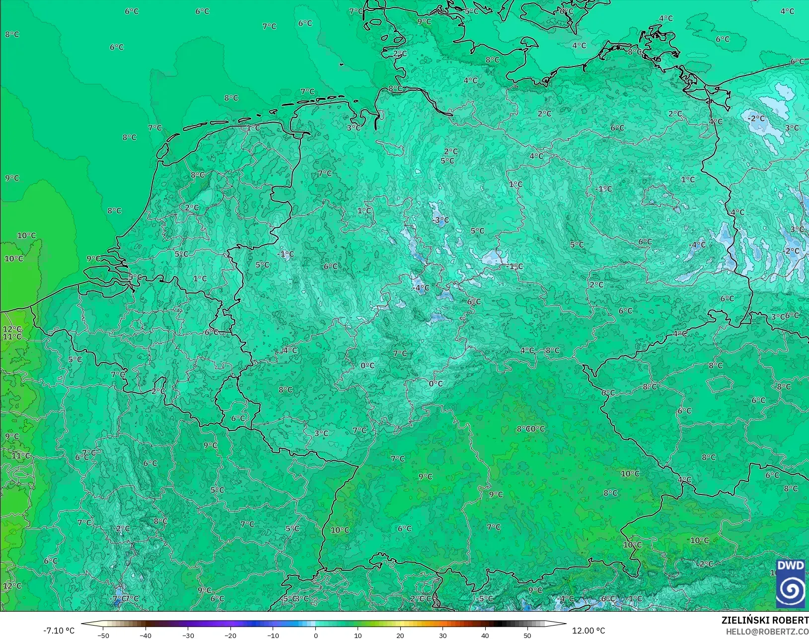 ICON Germany 2 km model - Germany, Dewpoint at 2m