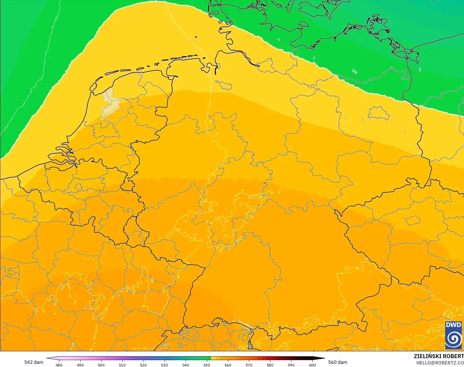 ICON Germany 2 km model - Germany, Geopotential height at 500hPa