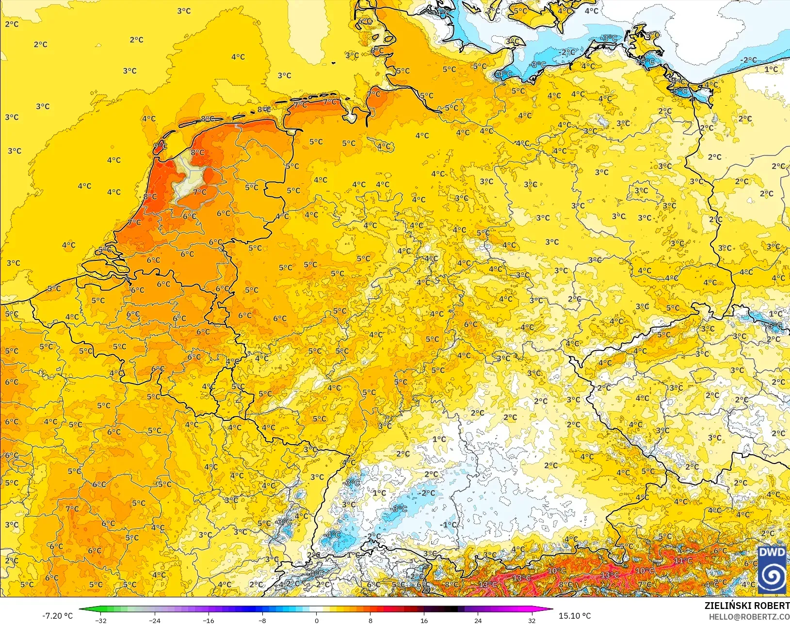 ICON ألمانيا 2 كم نموذج - ألمانيا, انحراف درجة الحرارة 2 م