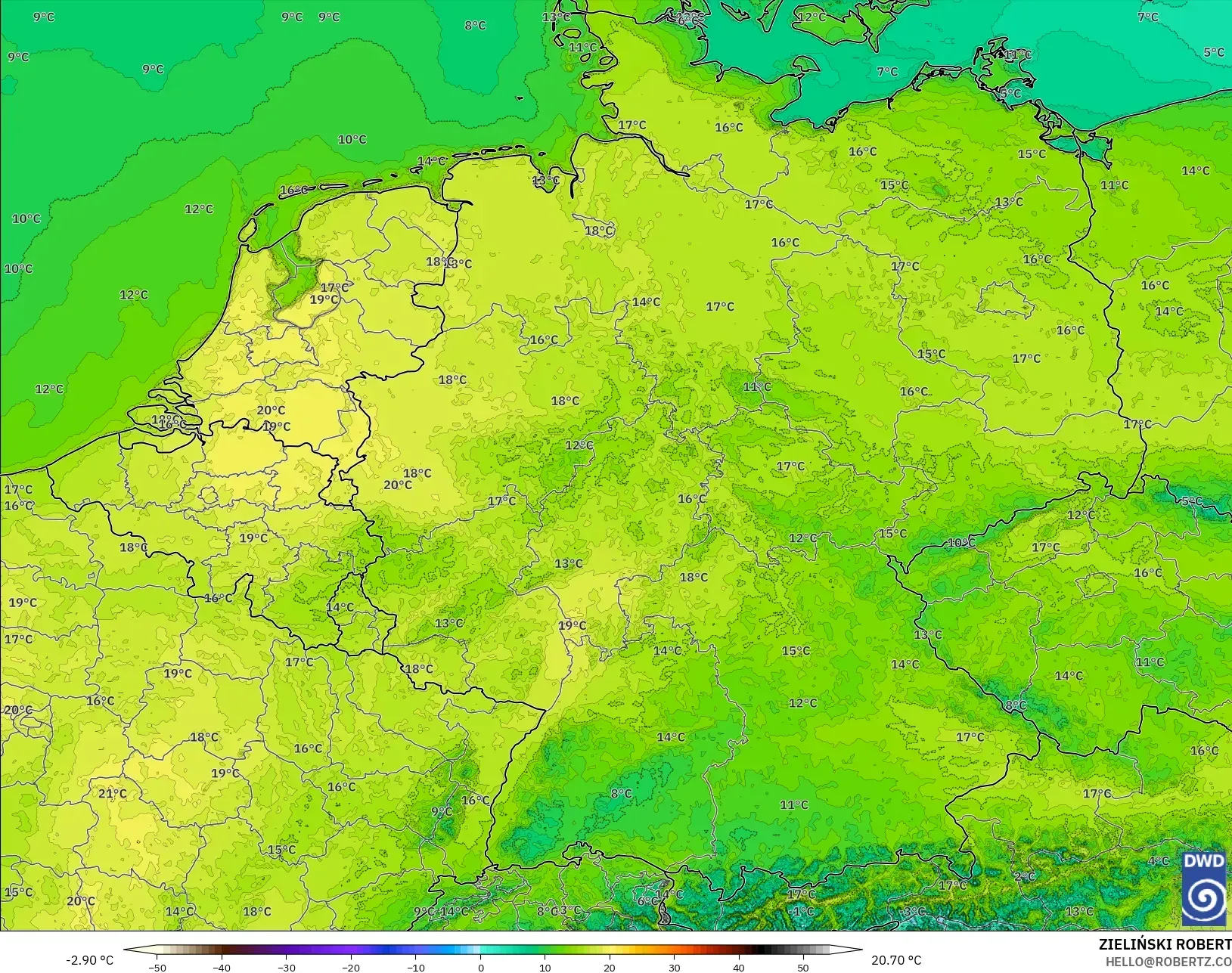 ICON Germany 2 km model - Germany, Temperature at 2m