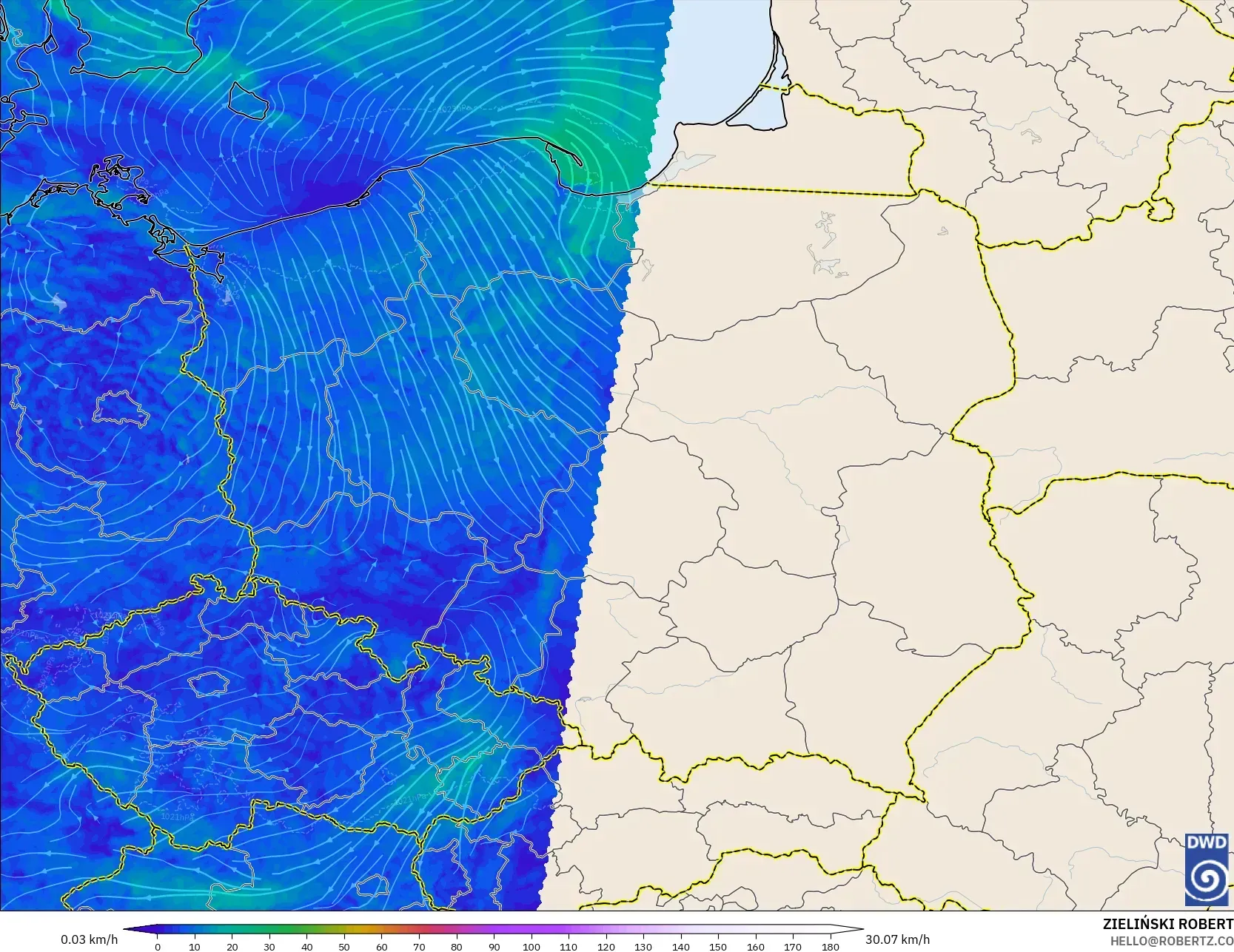 ICON ألمانيا 2 كم نموذج - بولندا, رياح 10 م