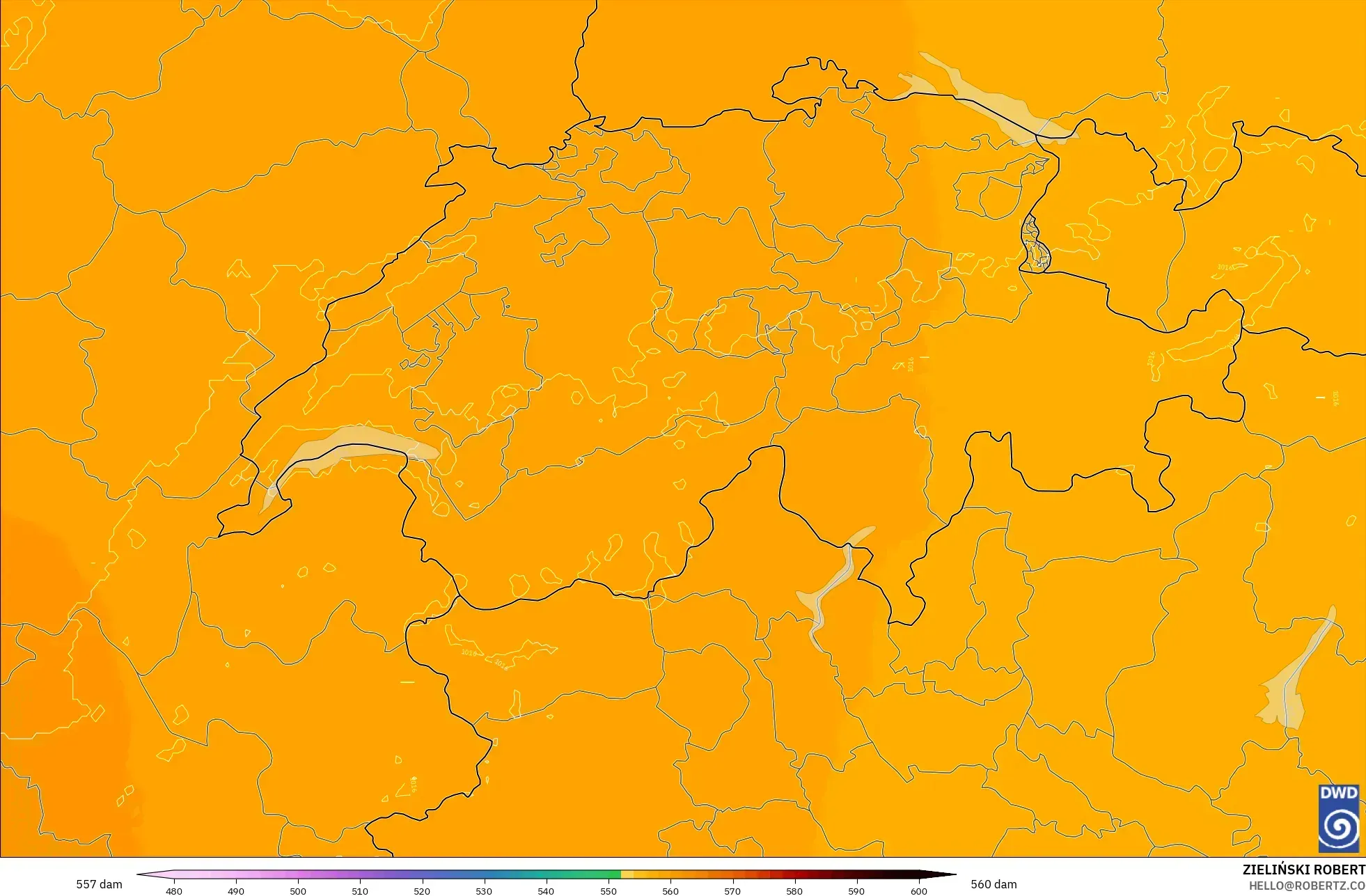 ICON Germany 2 km model - Switzerland, Geopotential height at 500hPa