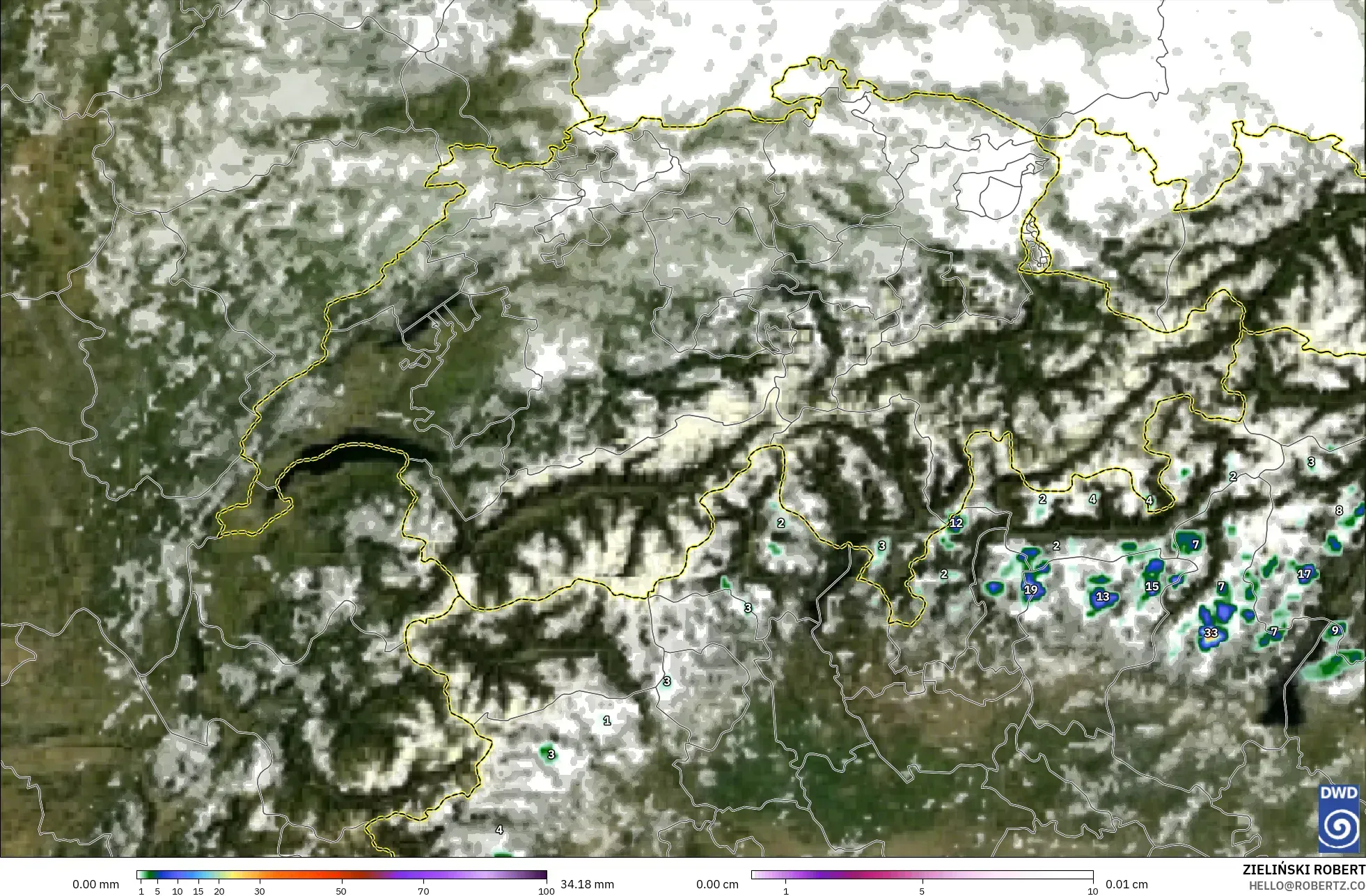 ICON ألمانيا 2 كم نموذج - سويسرا, الهطول والغيوم والضغط