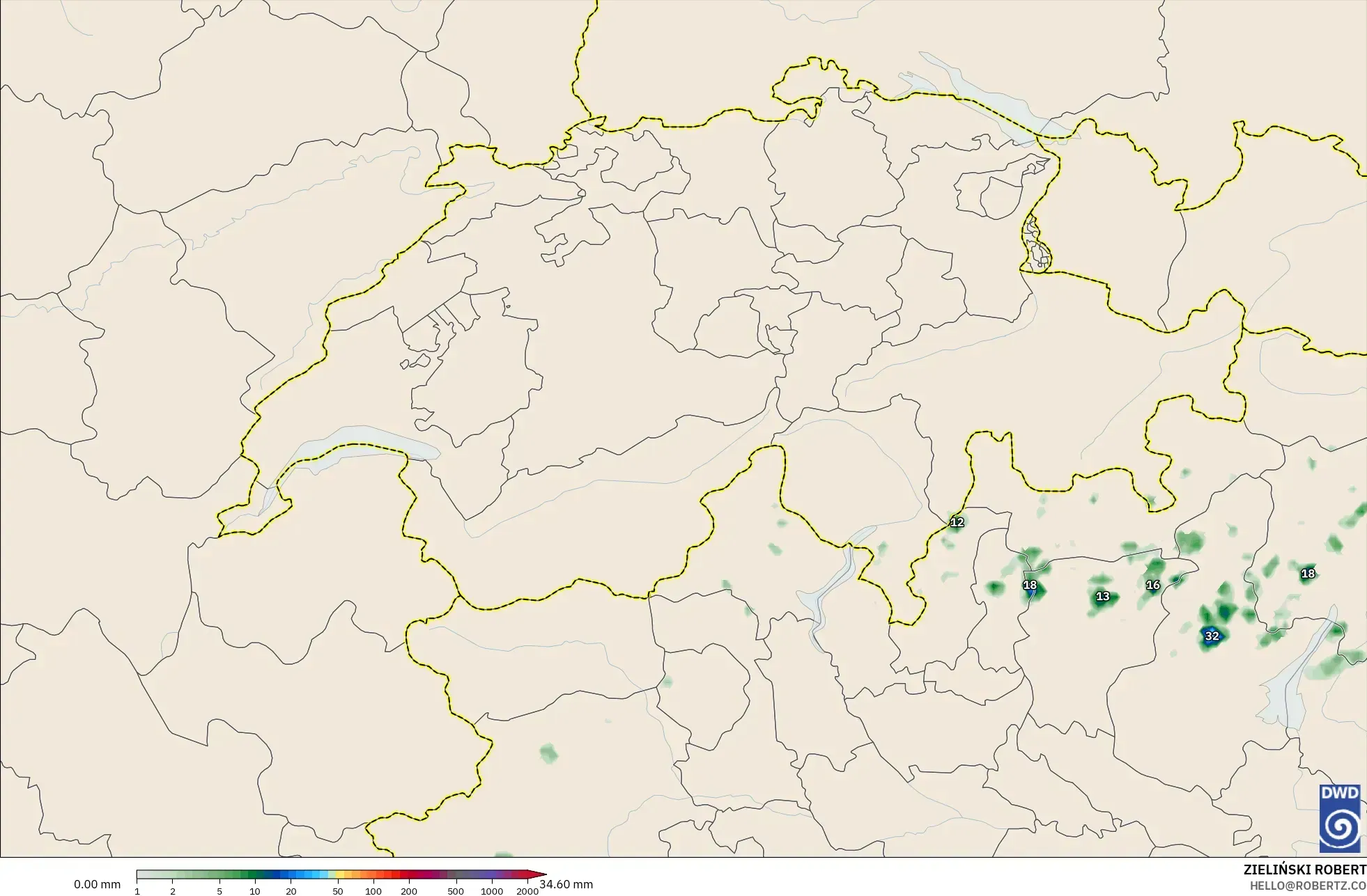 ICON ألمانيا 2 كم نموذج - سويسرا, تراكم الهطول