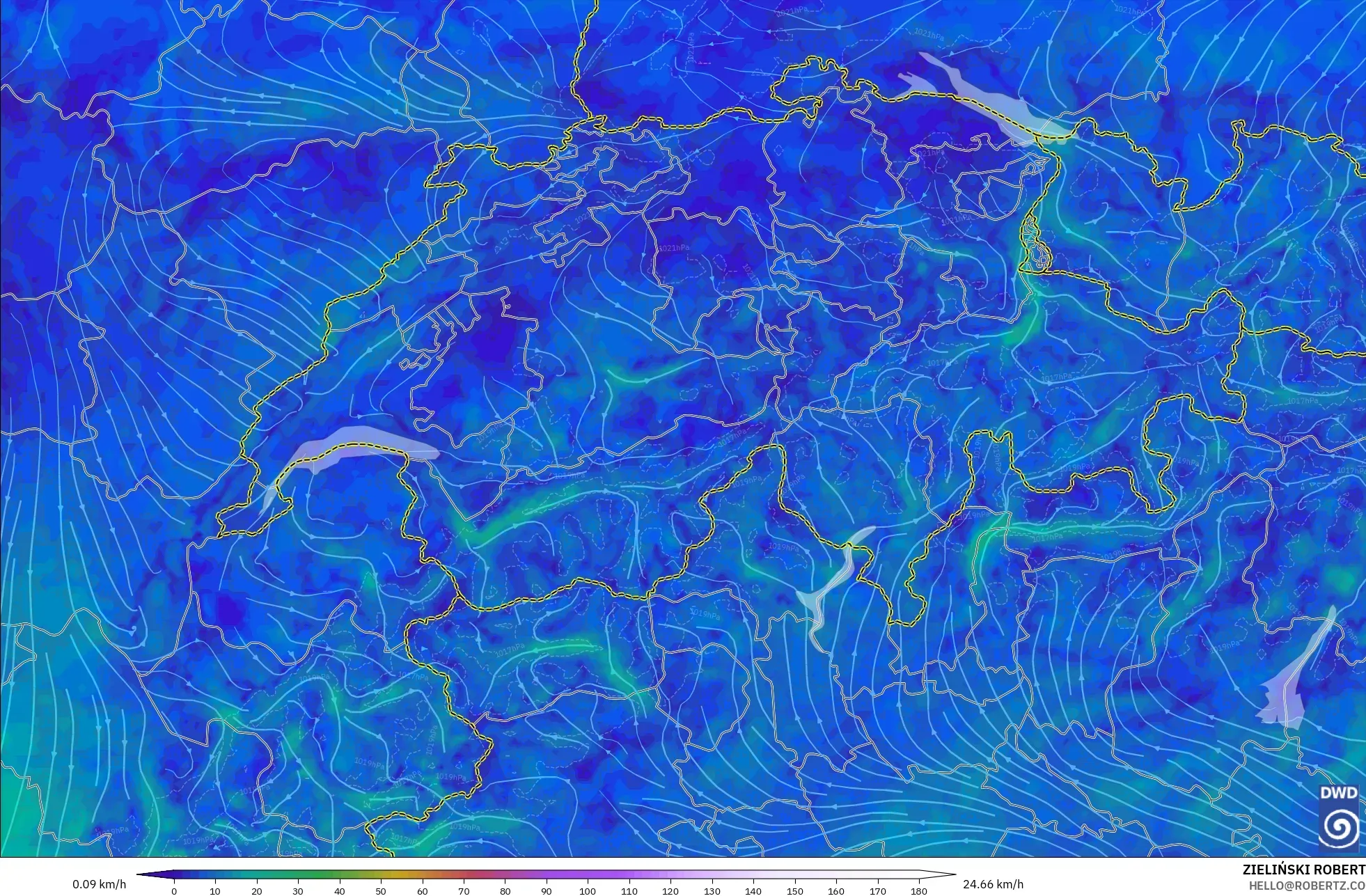 ICON ألمانيا 2 كم نموذج - سويسرا, رياح 10 م