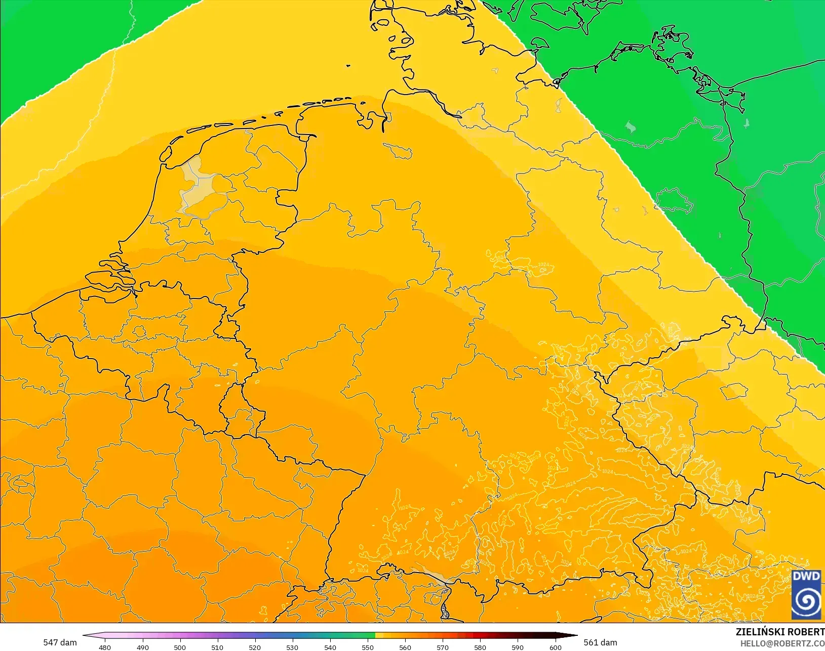 ICON Germany 2 km model - Germany, Geopotential height at 500hPa
