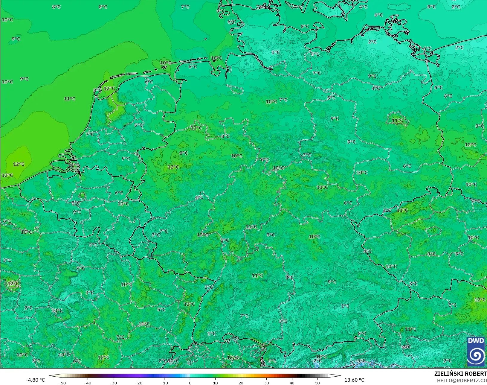 ICON Germany 2 km model - Germany, Temperature at 2m