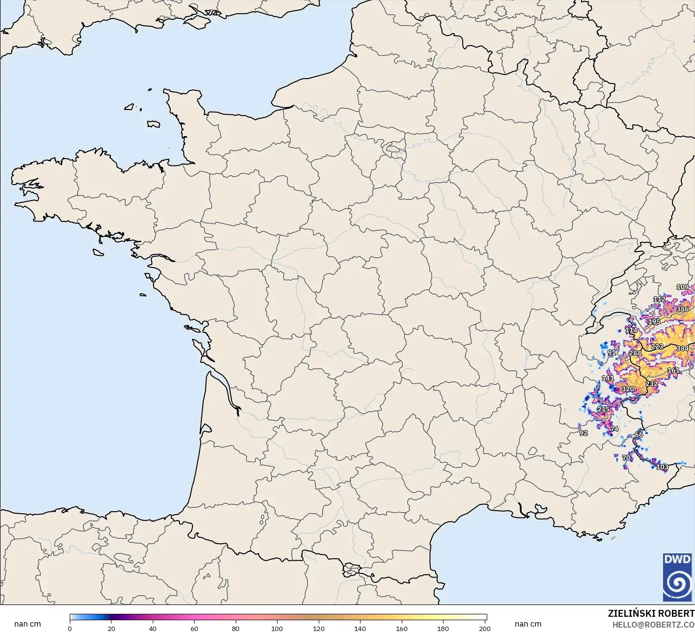 ICON Germany 2 km model - France, Snow Depth
