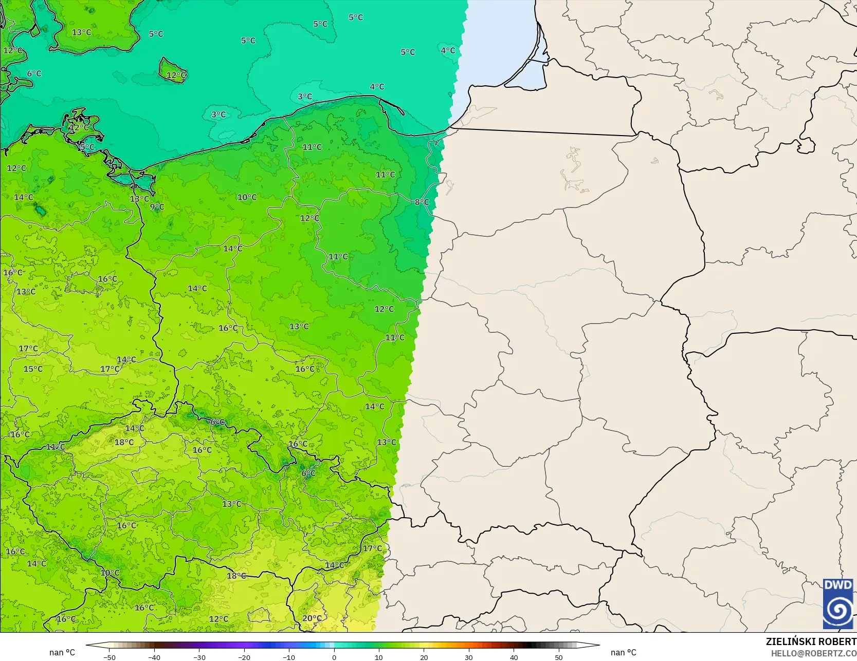 ICON Germany 2 km model - Poland, Temperature at 2m