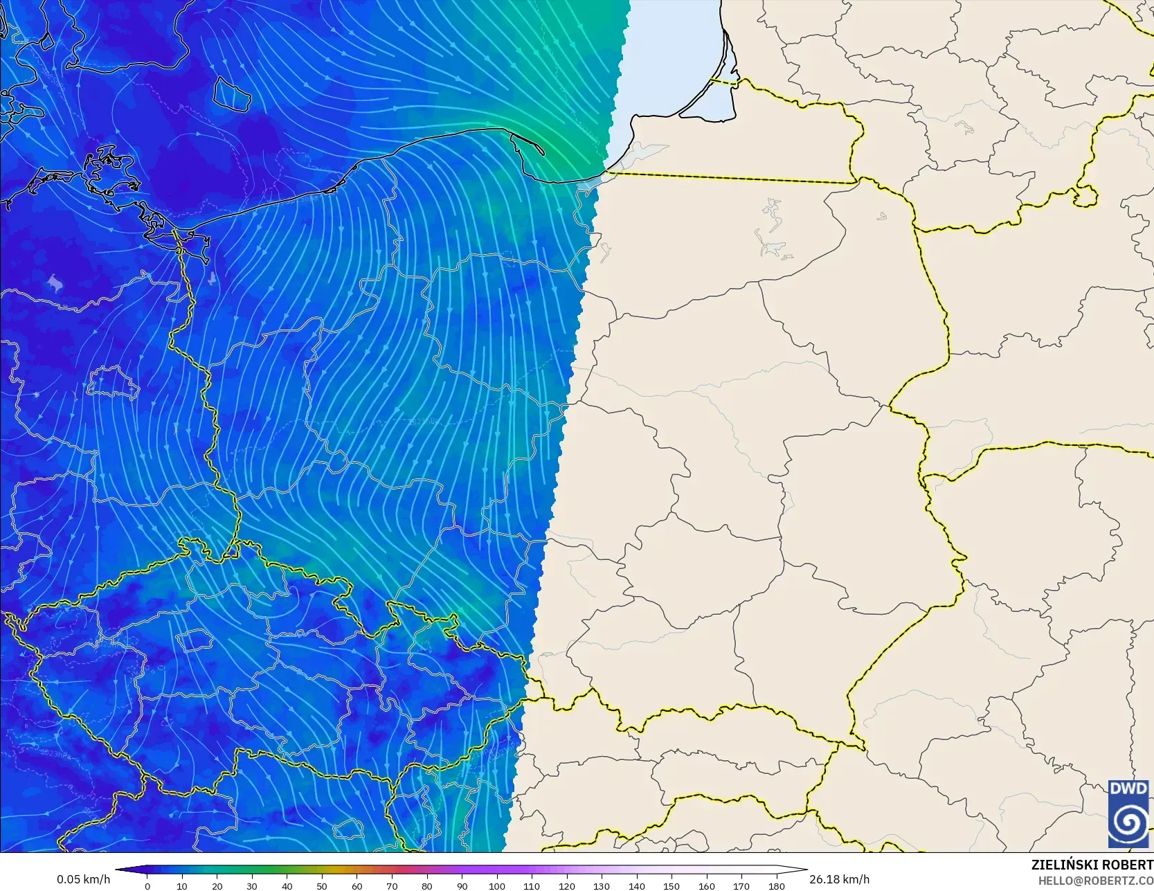 ICON Germany 2 km model - Poland, Wind at 10m