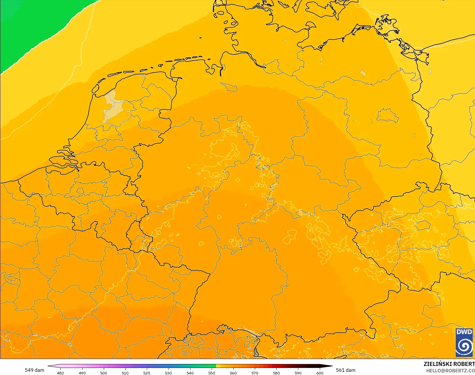 ICON Germany 2 km model - Germany, Geopotential height at 500hPa