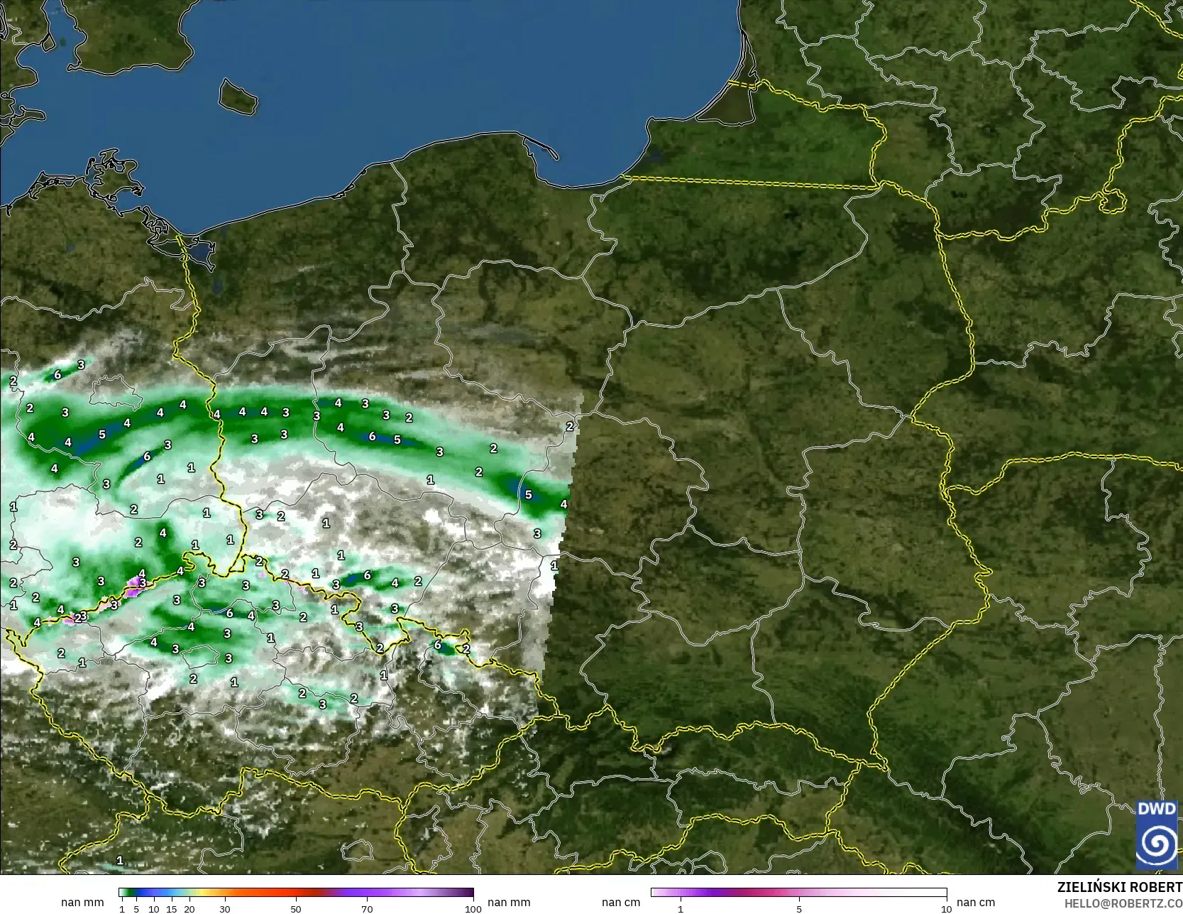ICON Germany 2 km model - Poland, Precipitation, Clouds, and Pressure