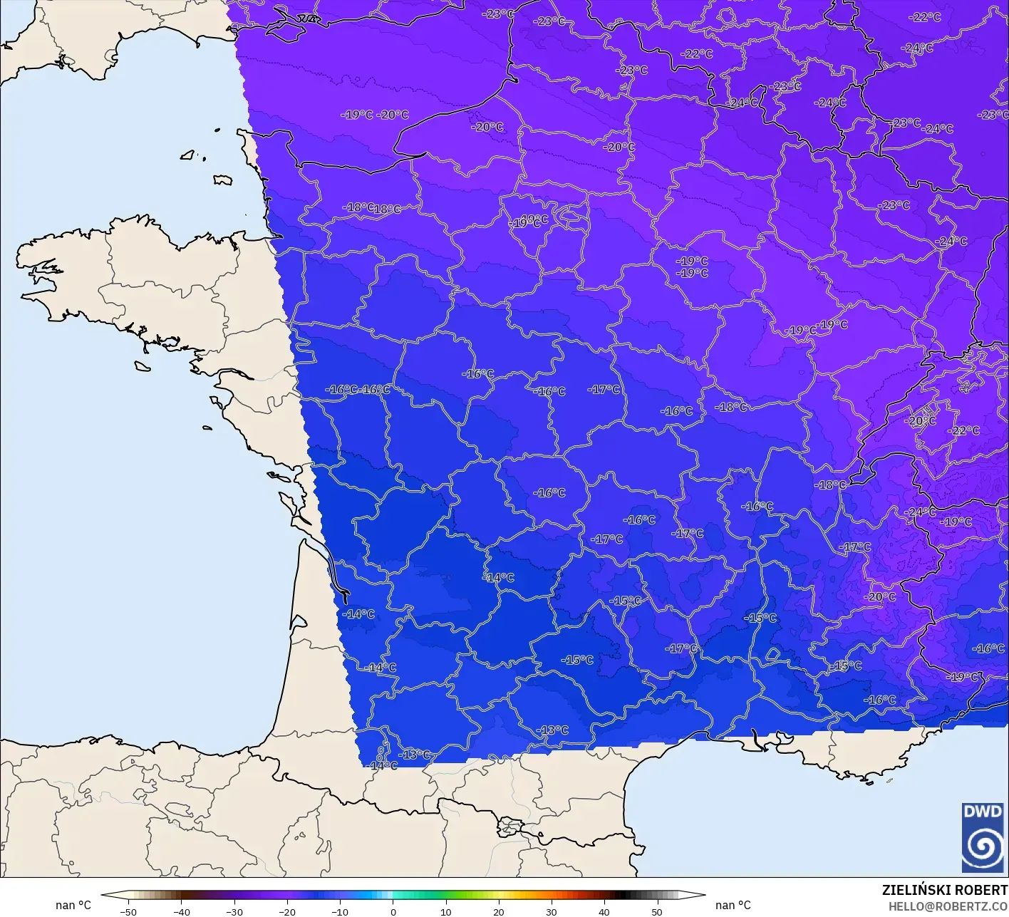 ICON Germany 2 km model - France, Temperature at 500hPa