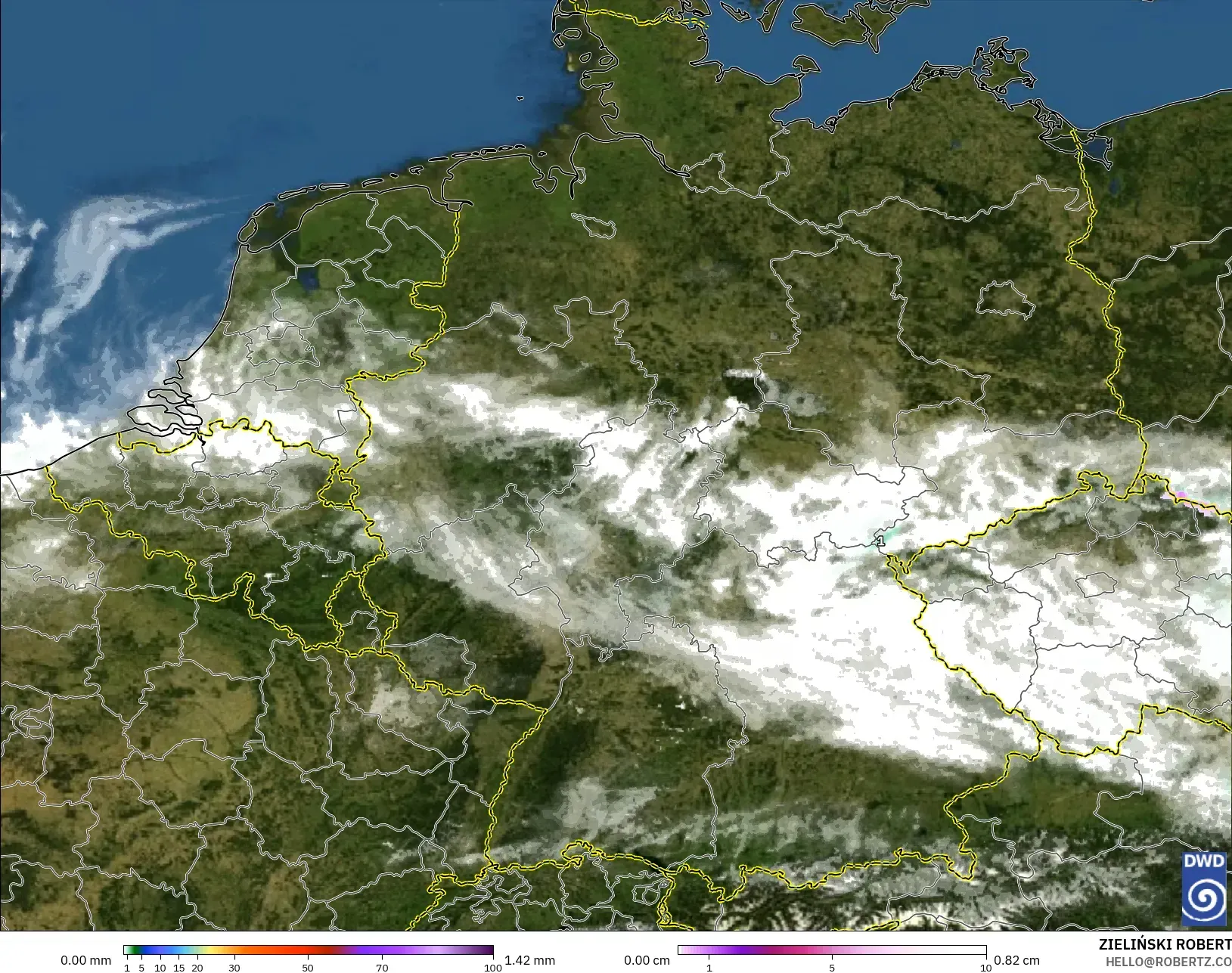 ICON Germany 2 km model - Germany, Precipitation, Clouds, and Pressure