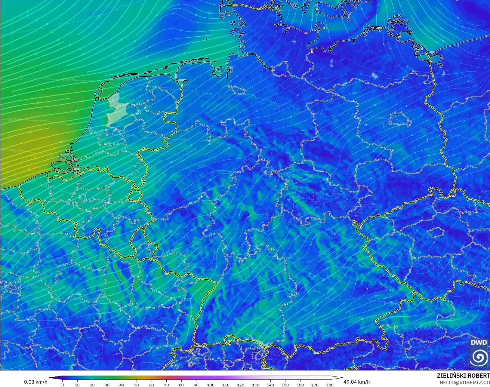 ICON Germany 2 km model - Germany, Wind at 10m