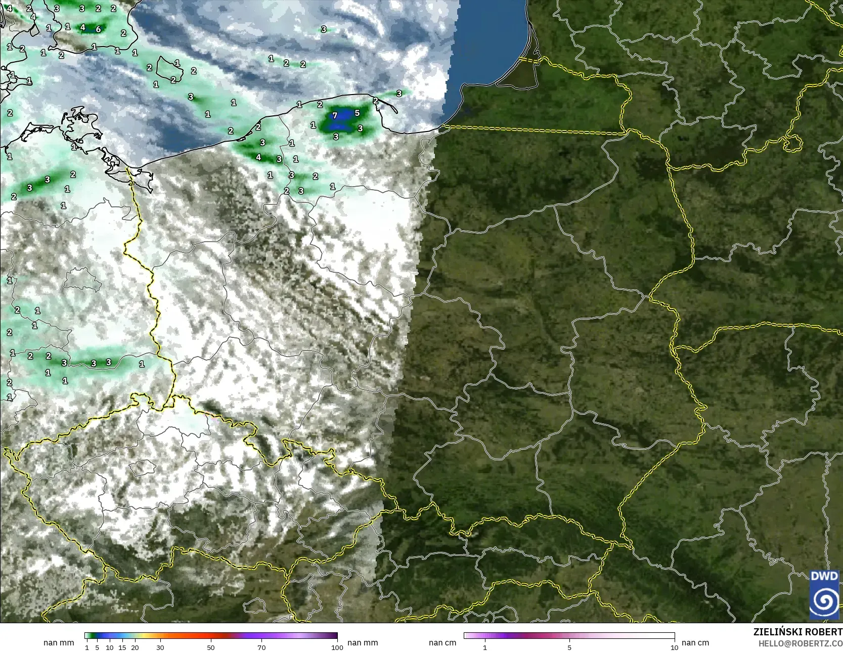 ICON Germany 2 km model - Poland, Precipitation, Clouds, and Pressure