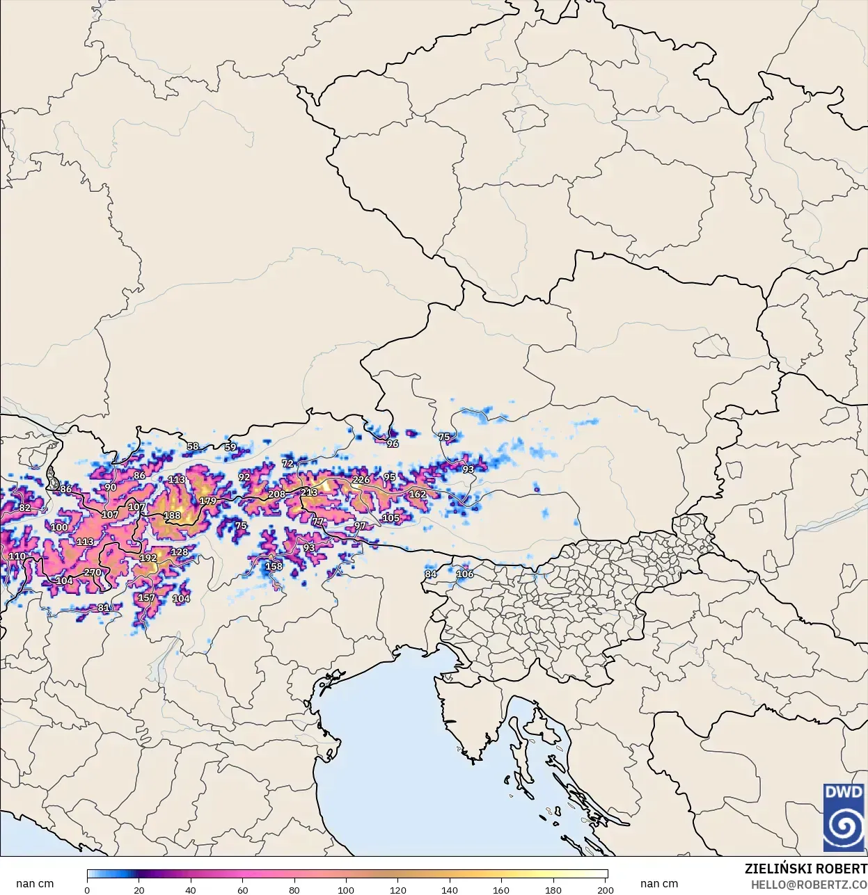 ICON Germany 2 km model - Austria, Snow Depth