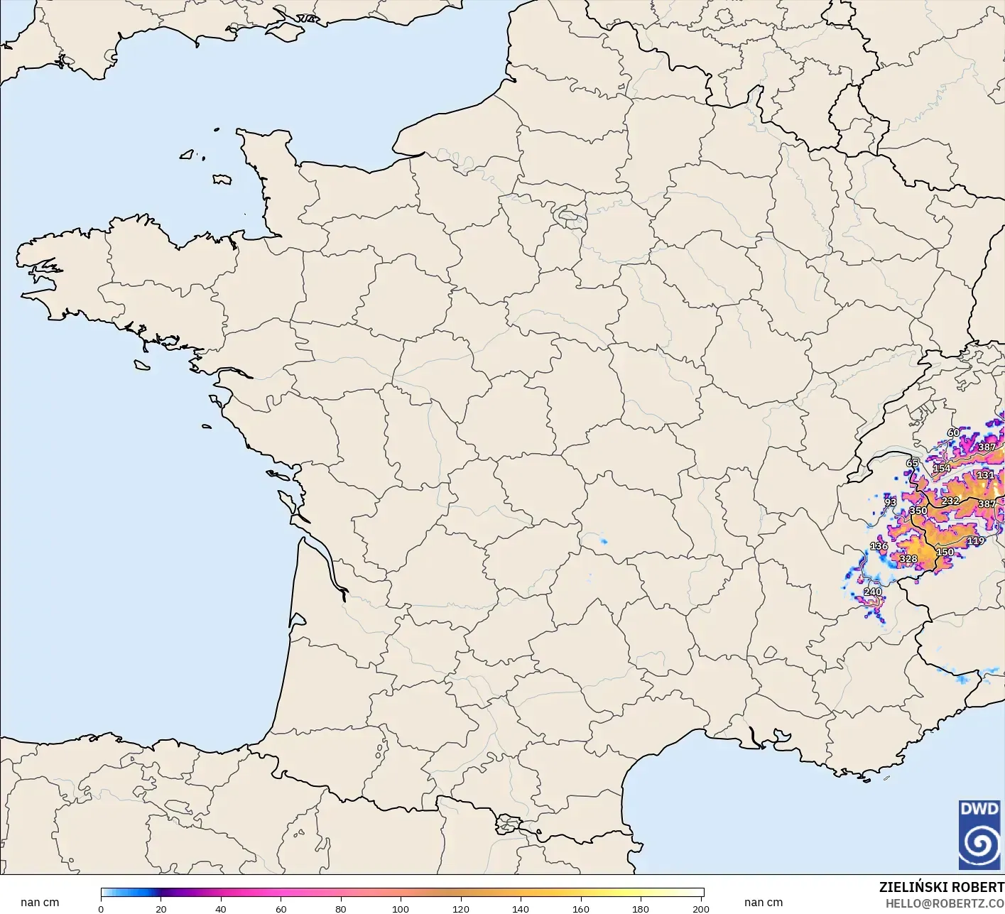 ICON Germany 2 km model - France, Snow Depth