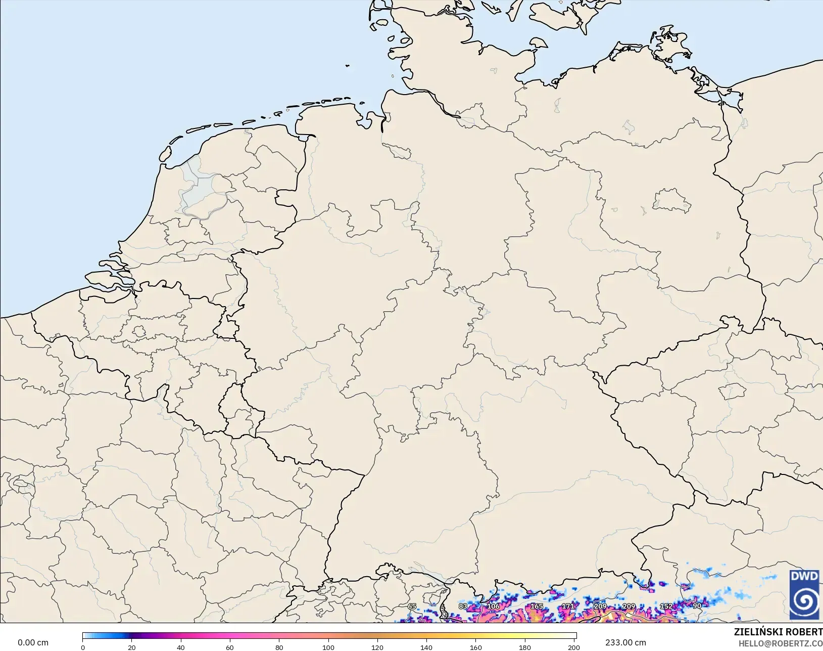 ICON Germany 2 km model - Germany, Snow Depth