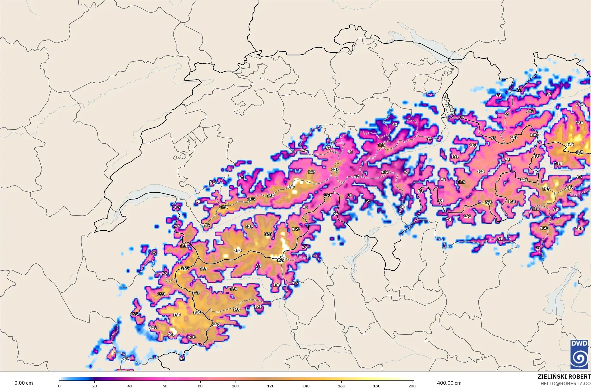 ICON Germany 2 km model - Switzerland, Snow Depth