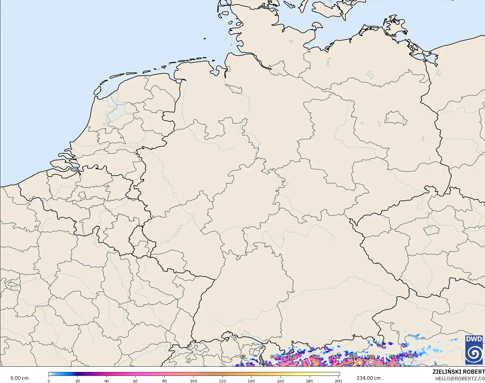 ICON Germany 2 km model - Germany, Snow Depth