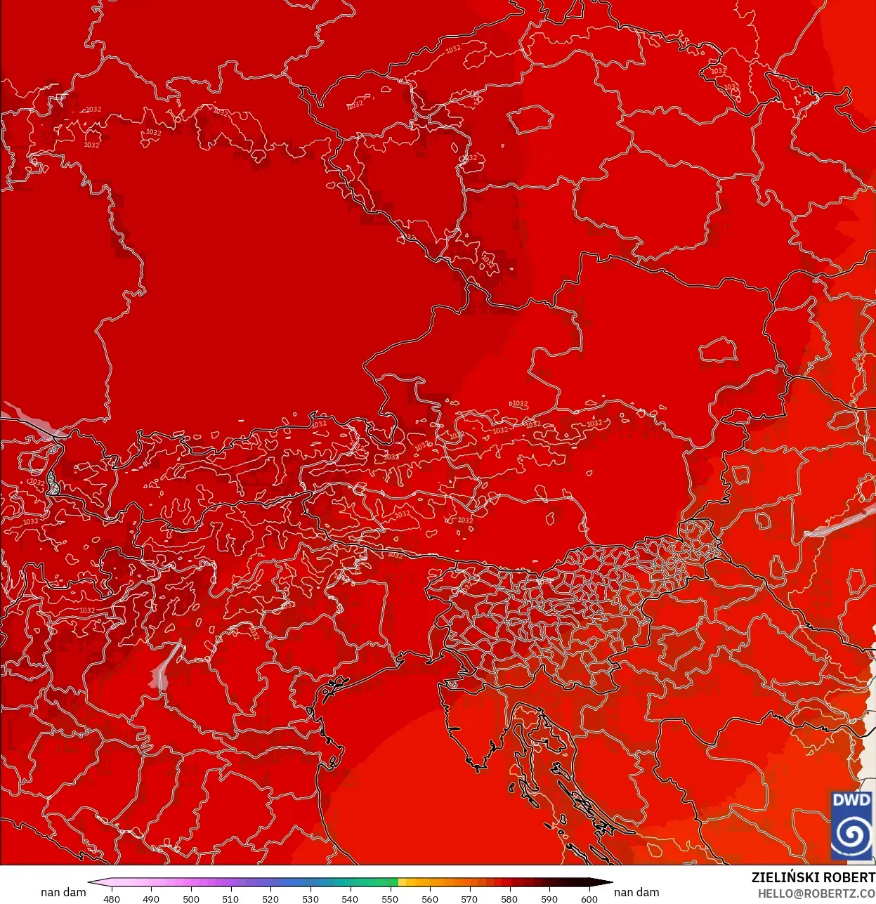 ICON Germany 2 km model - Austria, Geopotential height at 500hPa