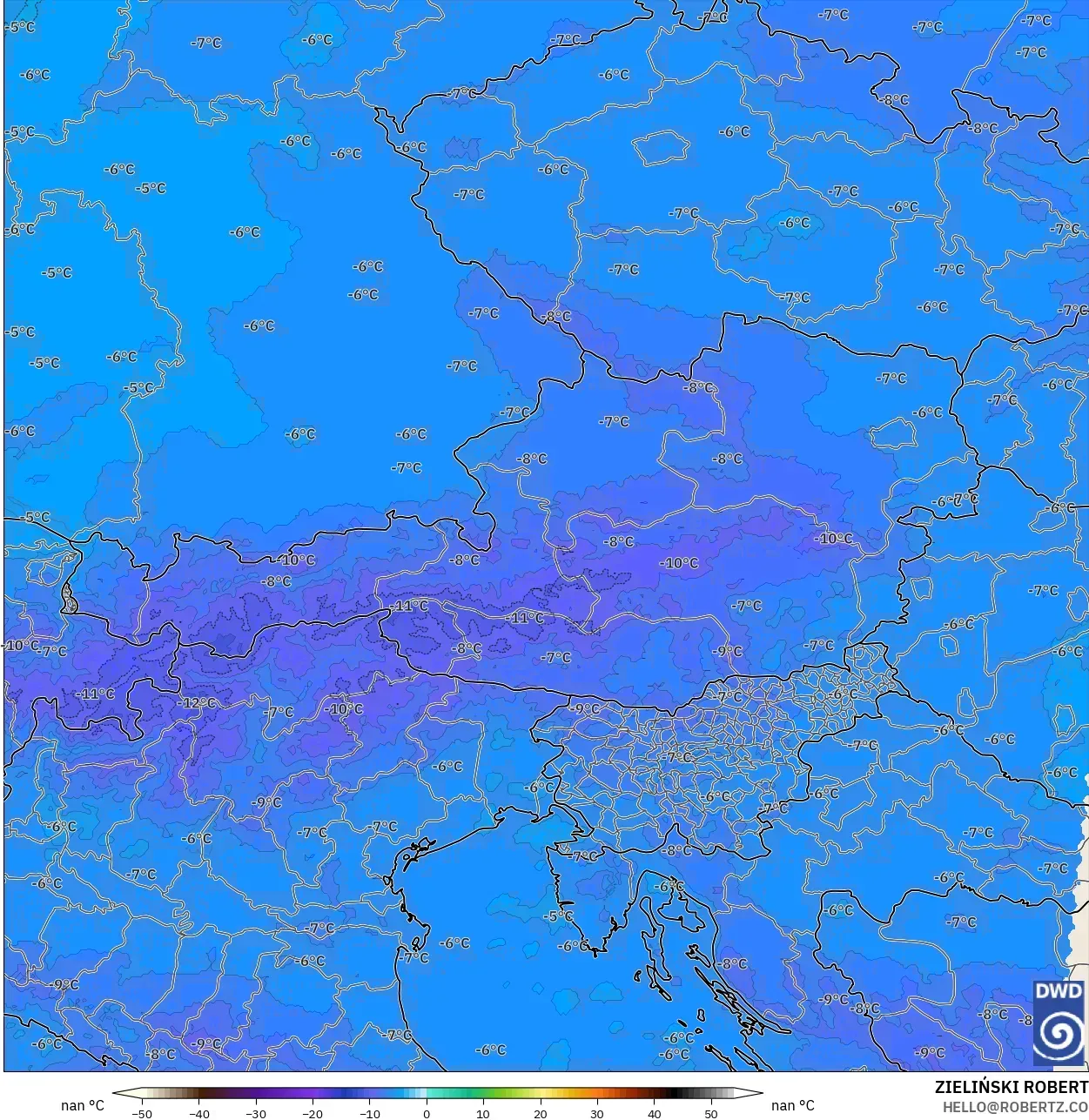 ICON Germany 2 km model - Austria, Temperature at 500hPa