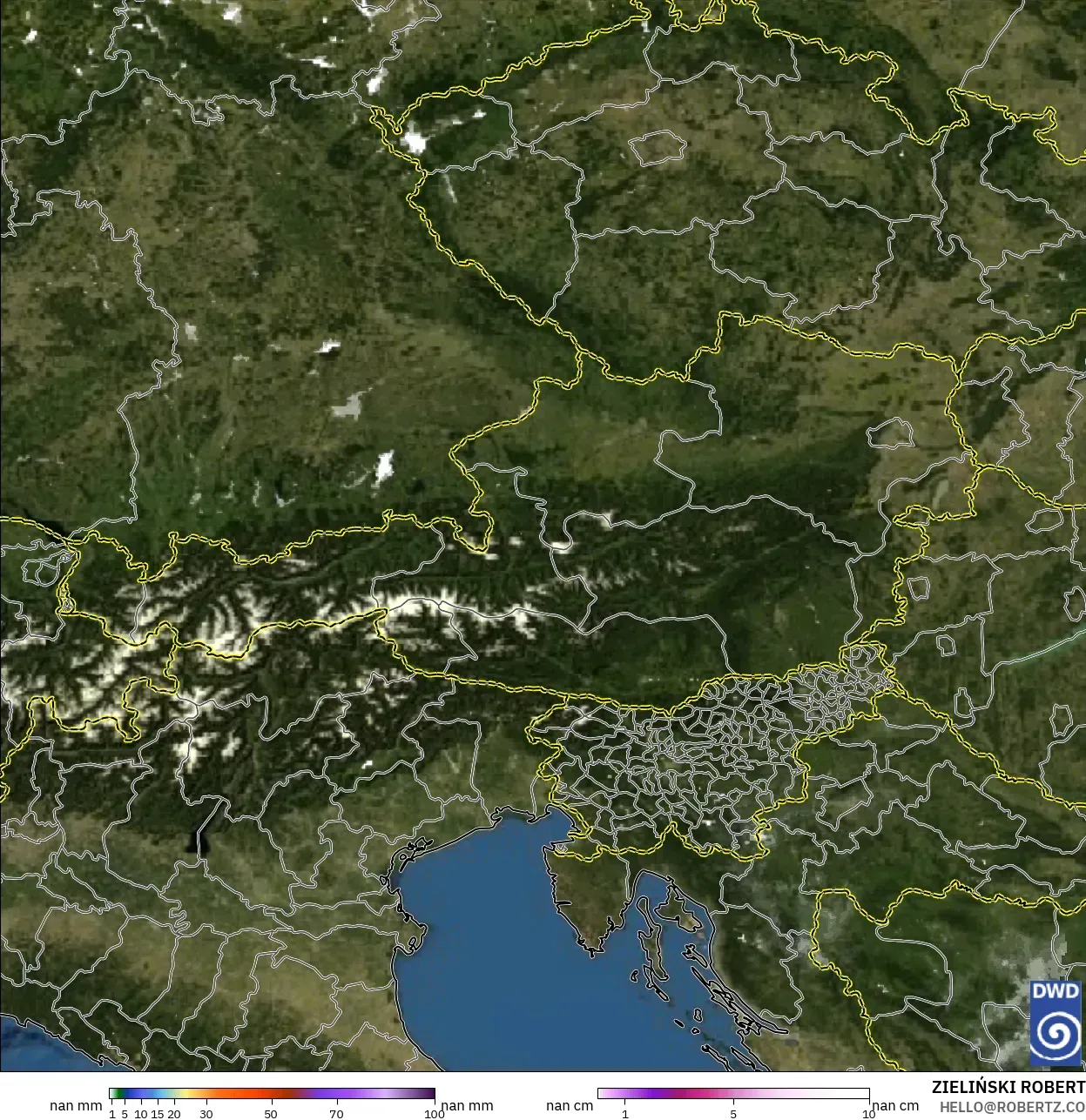 ICON Germany 2 km model - Austria, Precipitation, Clouds, and Pressure
