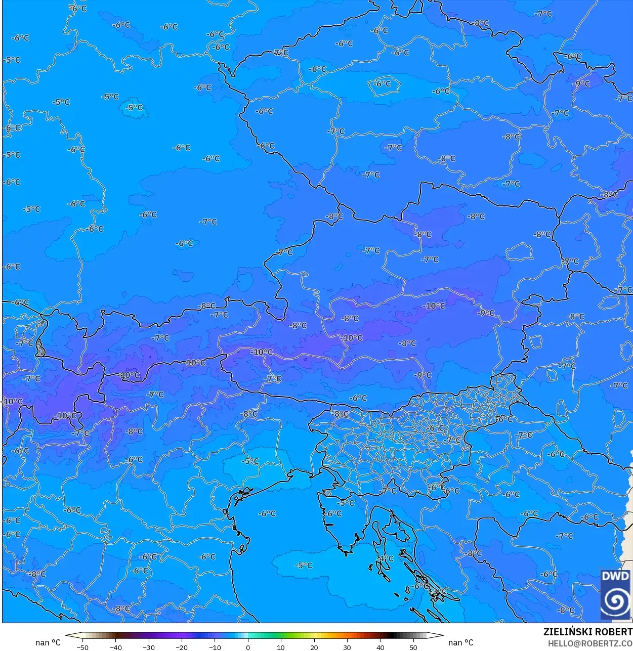 ICON Germany 2 km model - Austria, Temperature at 500hPa