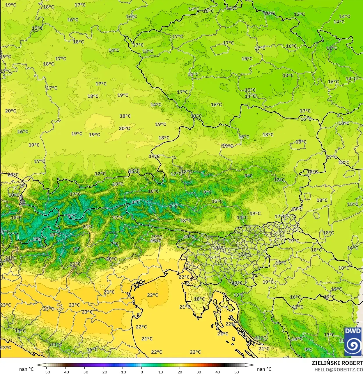 ICON Germany 2 km model - Austria, Temperature at 850hPa