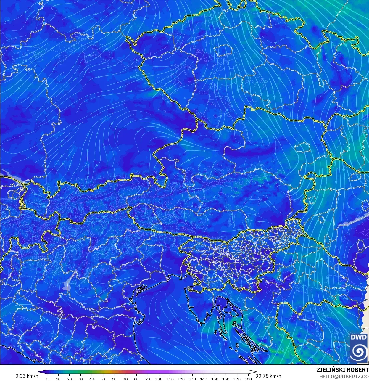 ICON Germany 2 km model - Austria, Wind at 10m