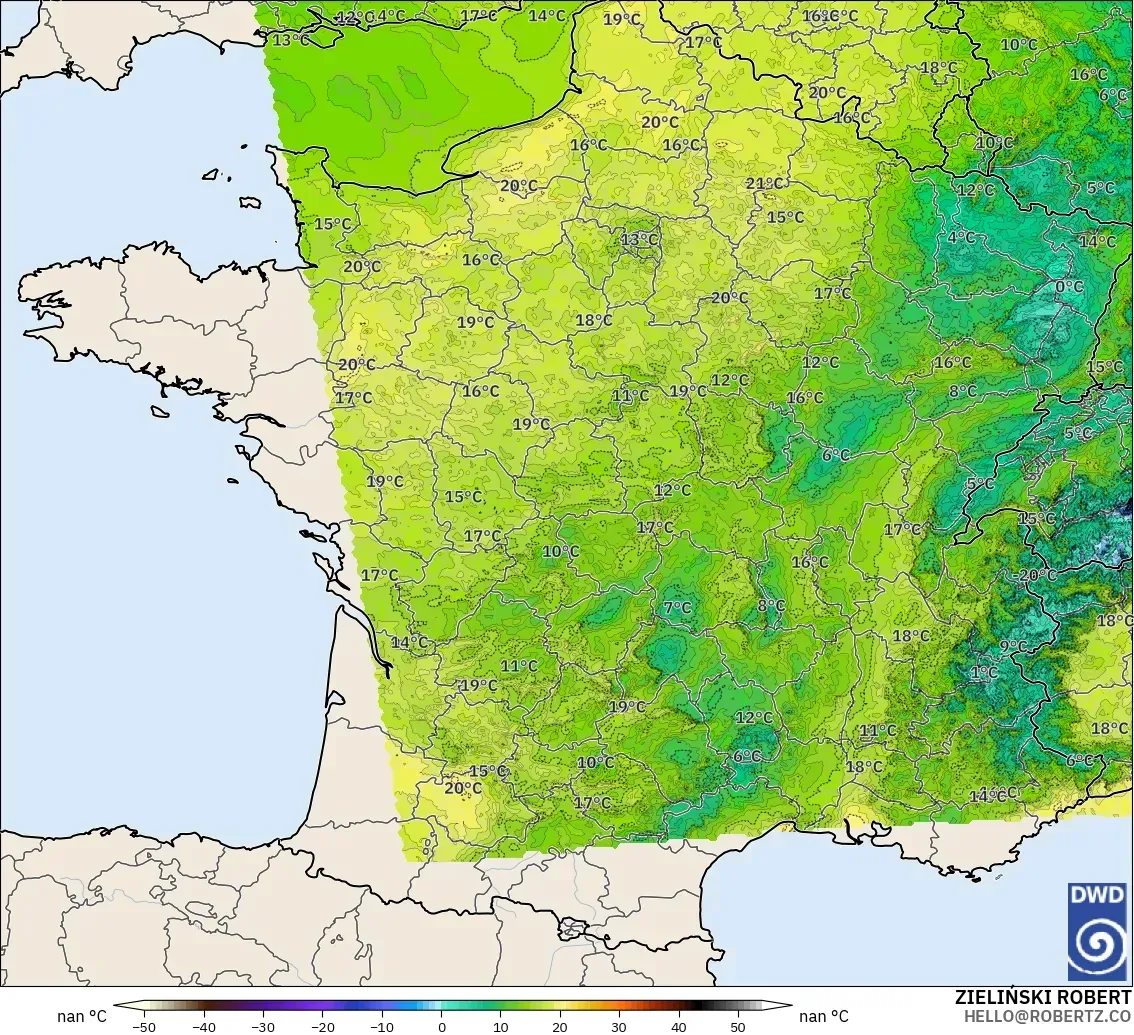 ICON Germany 2 km model - France, Dewpoint at 2m