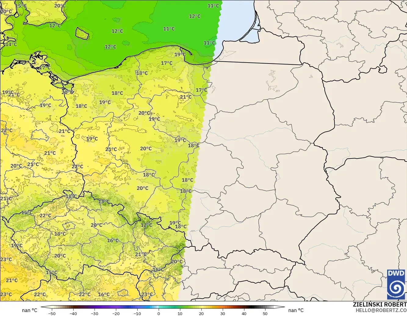 ICON Germany 2 km model - Poland, Temperature at 2m