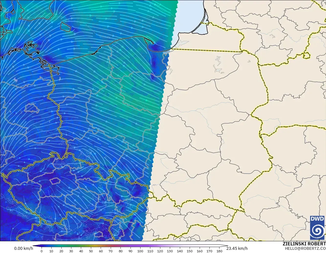 ICON Germany 2 km model - Poland, Wind at 10m