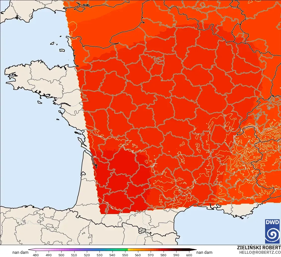 ICON Germany 2 km model - France, Geopotential height at 500hPa