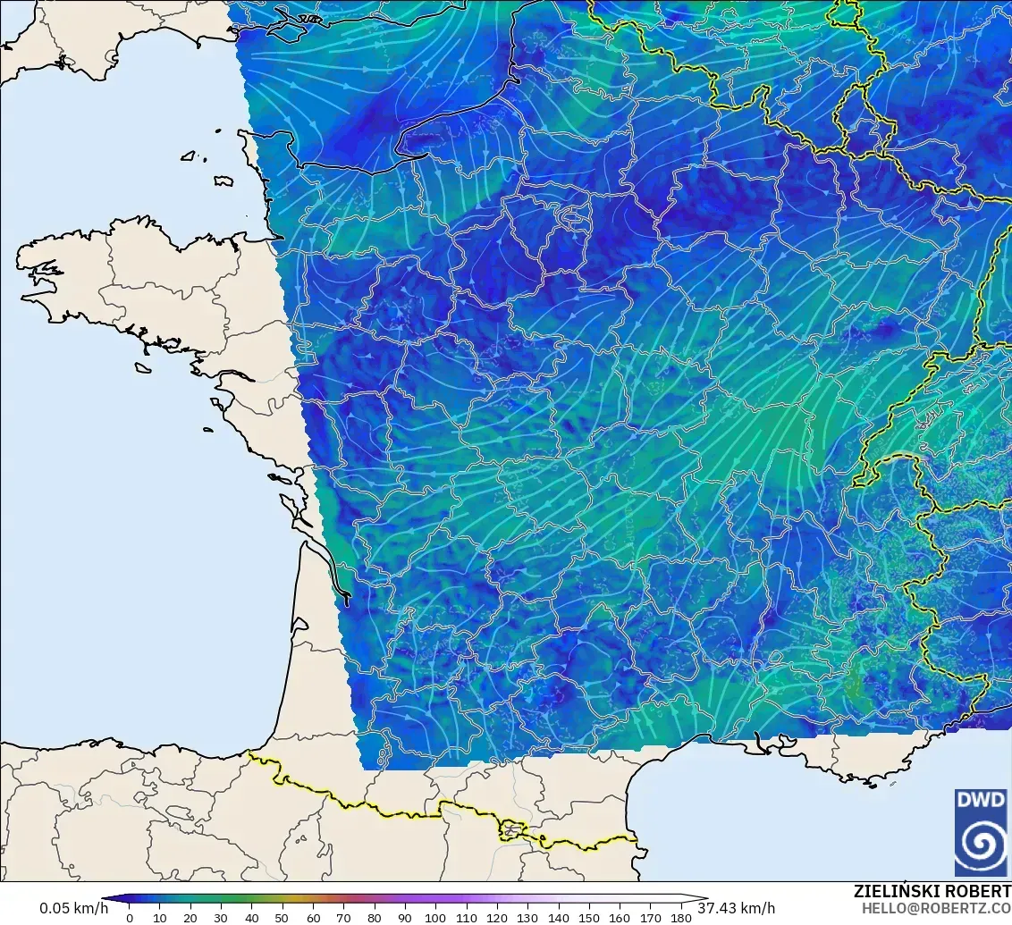 ICON Germany 2 km model - France, Wind at 10m