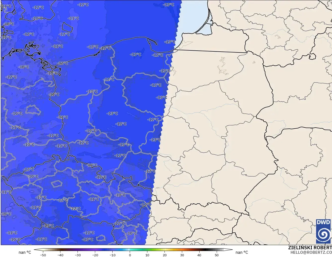 ICON Germany 2 km model - Poland, Temperature at 500hPa