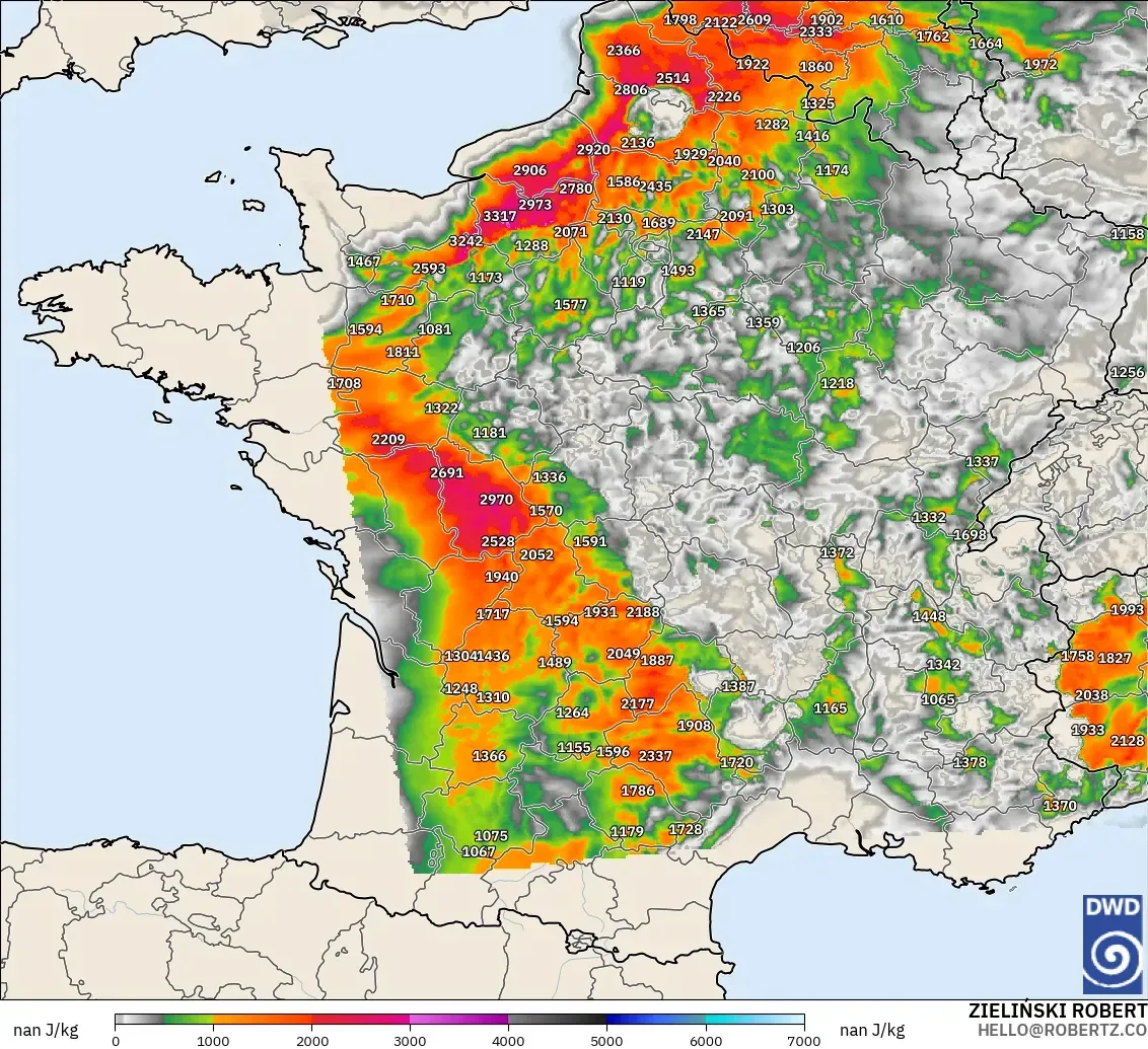 ICON Germany 2 km model - France, CAPE