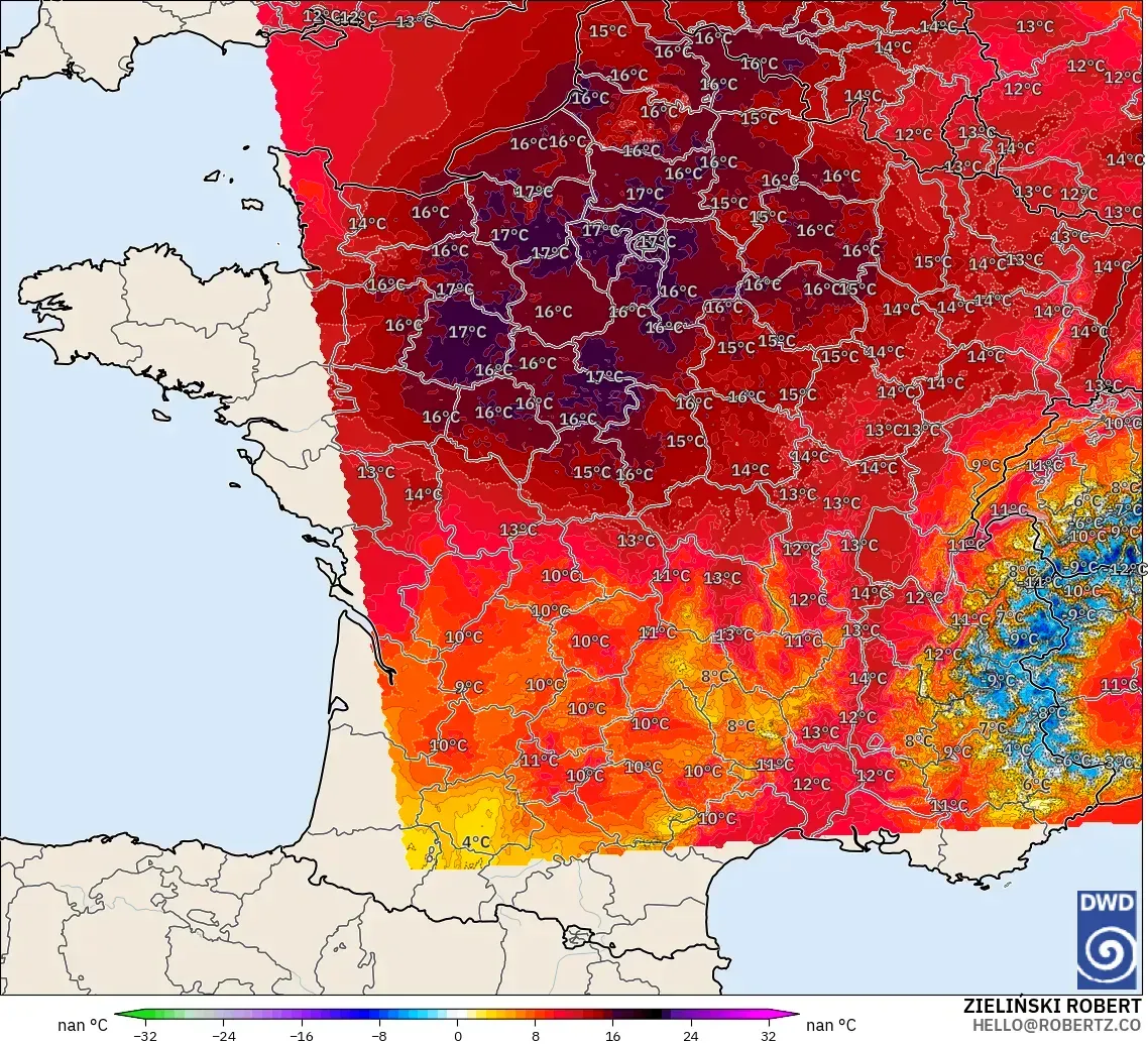 ICON Germany 2 km model - France, Temperature at 850hPa Anomaly
