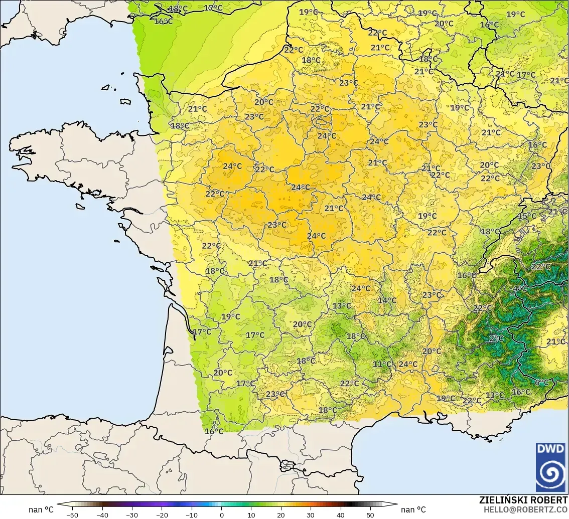ICON Germany 2 km model - France, Temperature at 850hPa