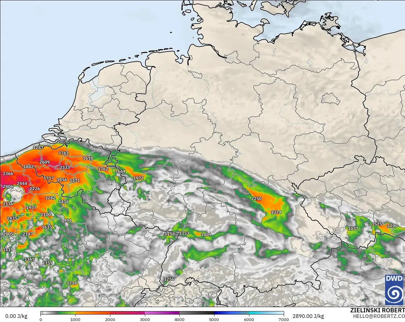 ICON Germany 2 km model - Germany, CAPE