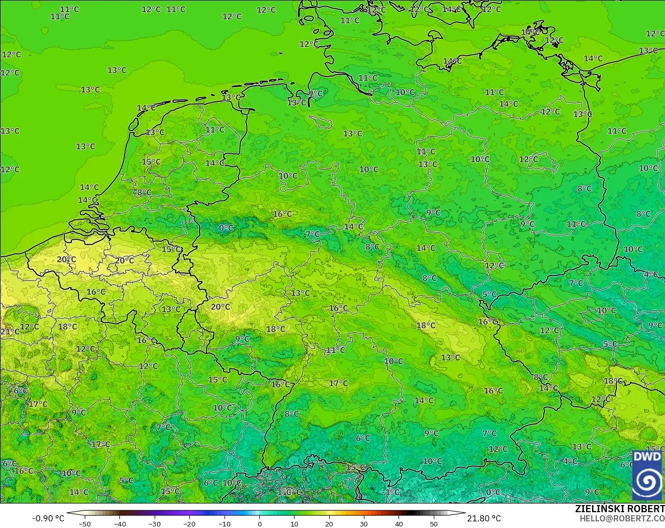 ICON Germany 2 km model - Germany, Dewpoint at 2m